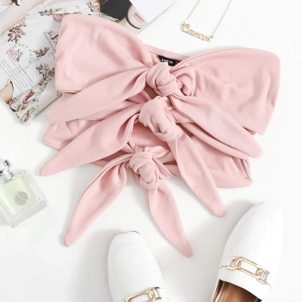 Pink tie front tube top
